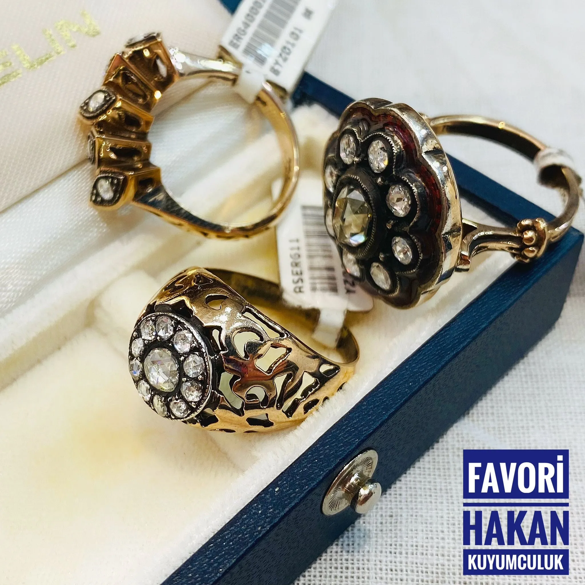 Antika Elmas Taşlı Kazayağı Yüzük 