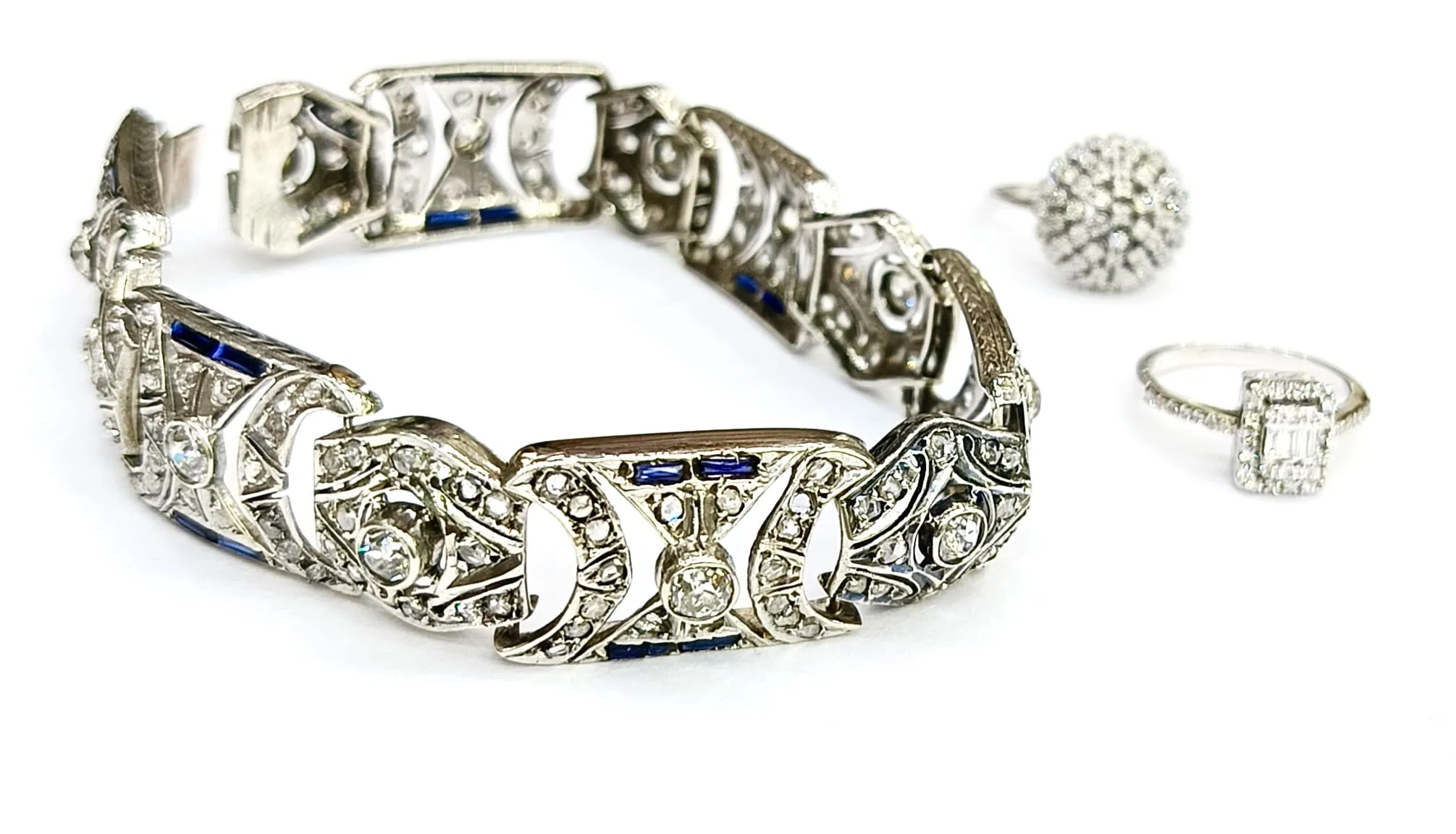 Antika El İşi Safir Ve Pırlanta Taşlı Bileklik