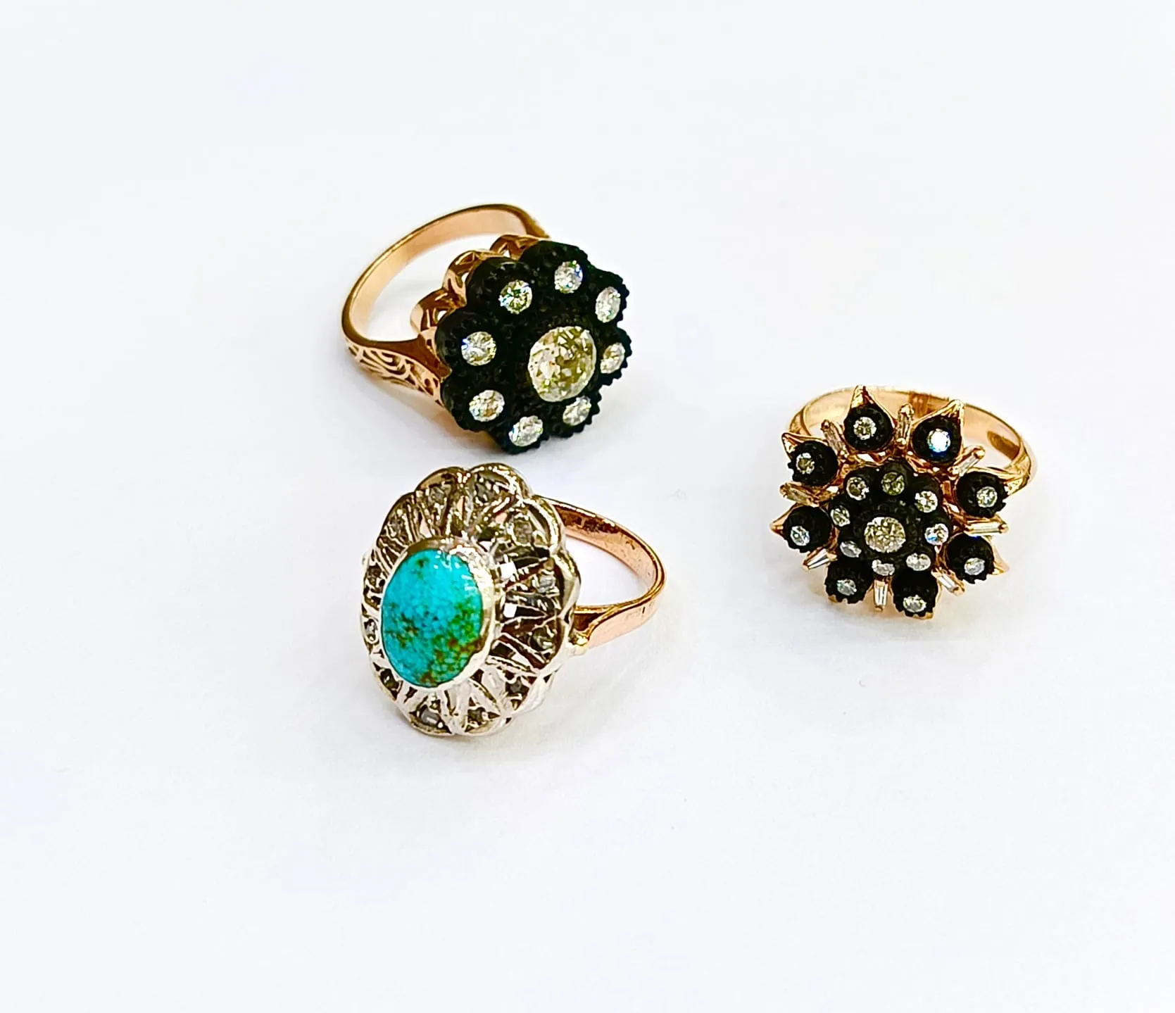 Antika Elmas Ve Firuze Taşlı Yüzük