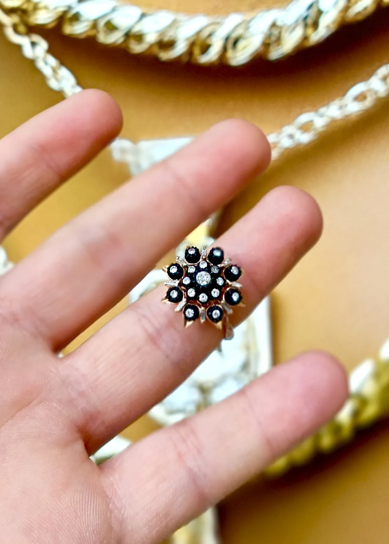 Vintage Elmas Ve Pırlanta Gül Yüzük