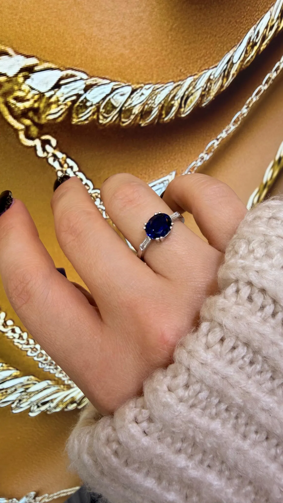 Vintage Tasarım Safir ve Pırlanta Taşlı Yüzük