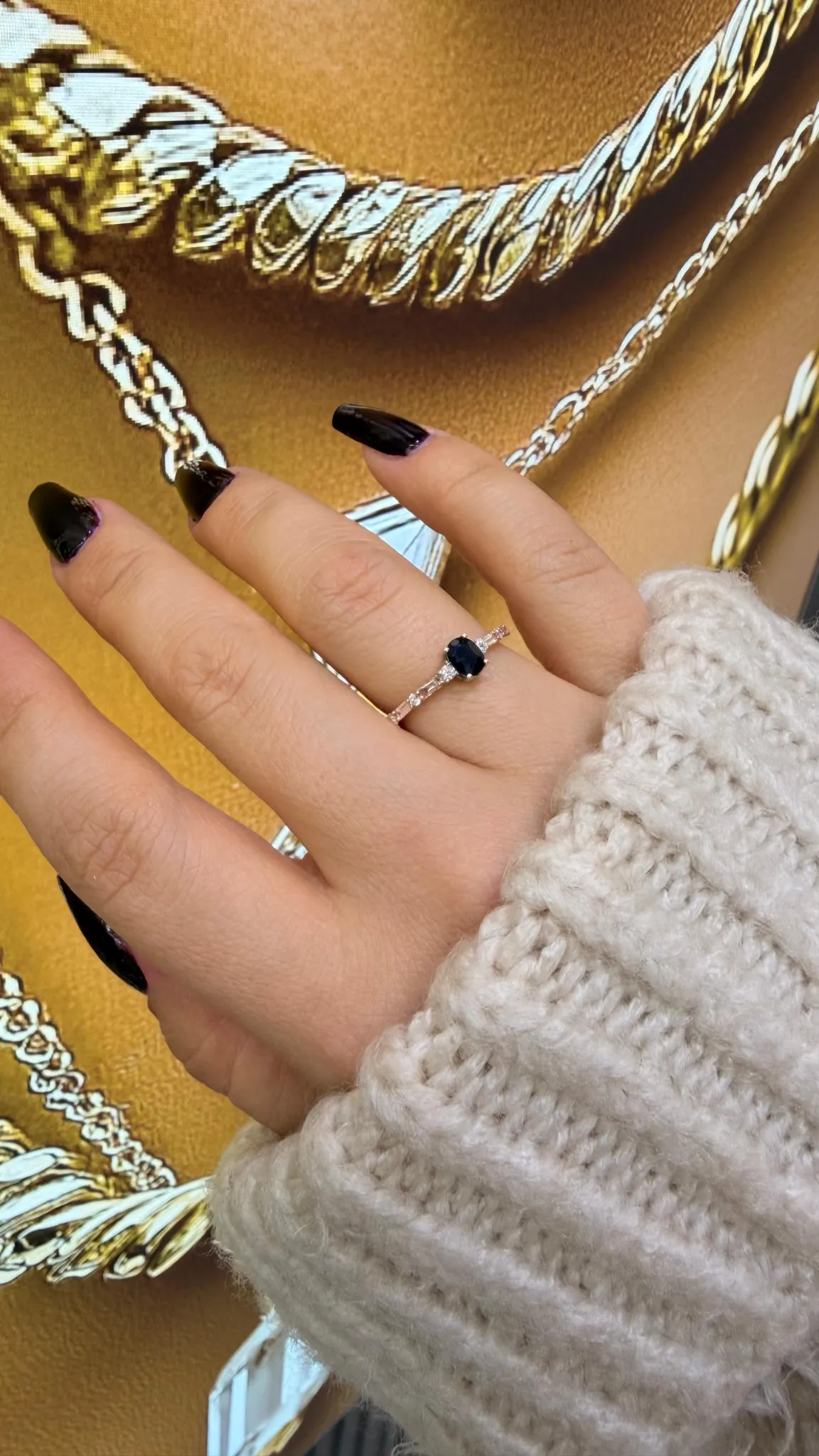 Vintage Tasarım Safir ve Pırlanta Taşlı Yüzük