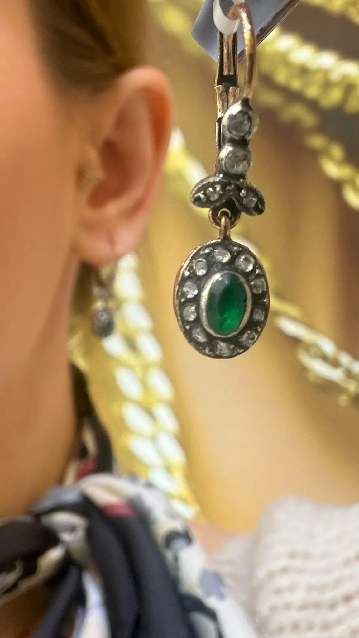 Antika Zümrüt Ve Elmas Model Kolye