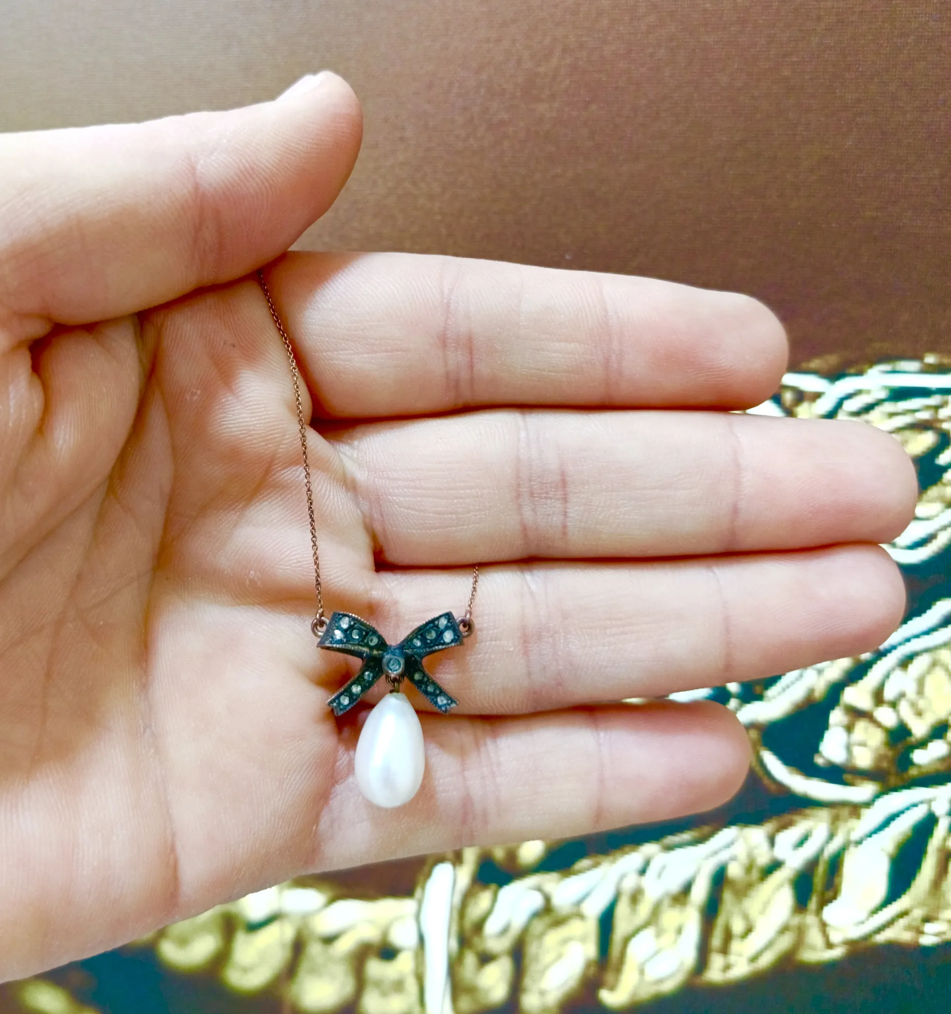 Vintage Elmas İncili Model Kolye