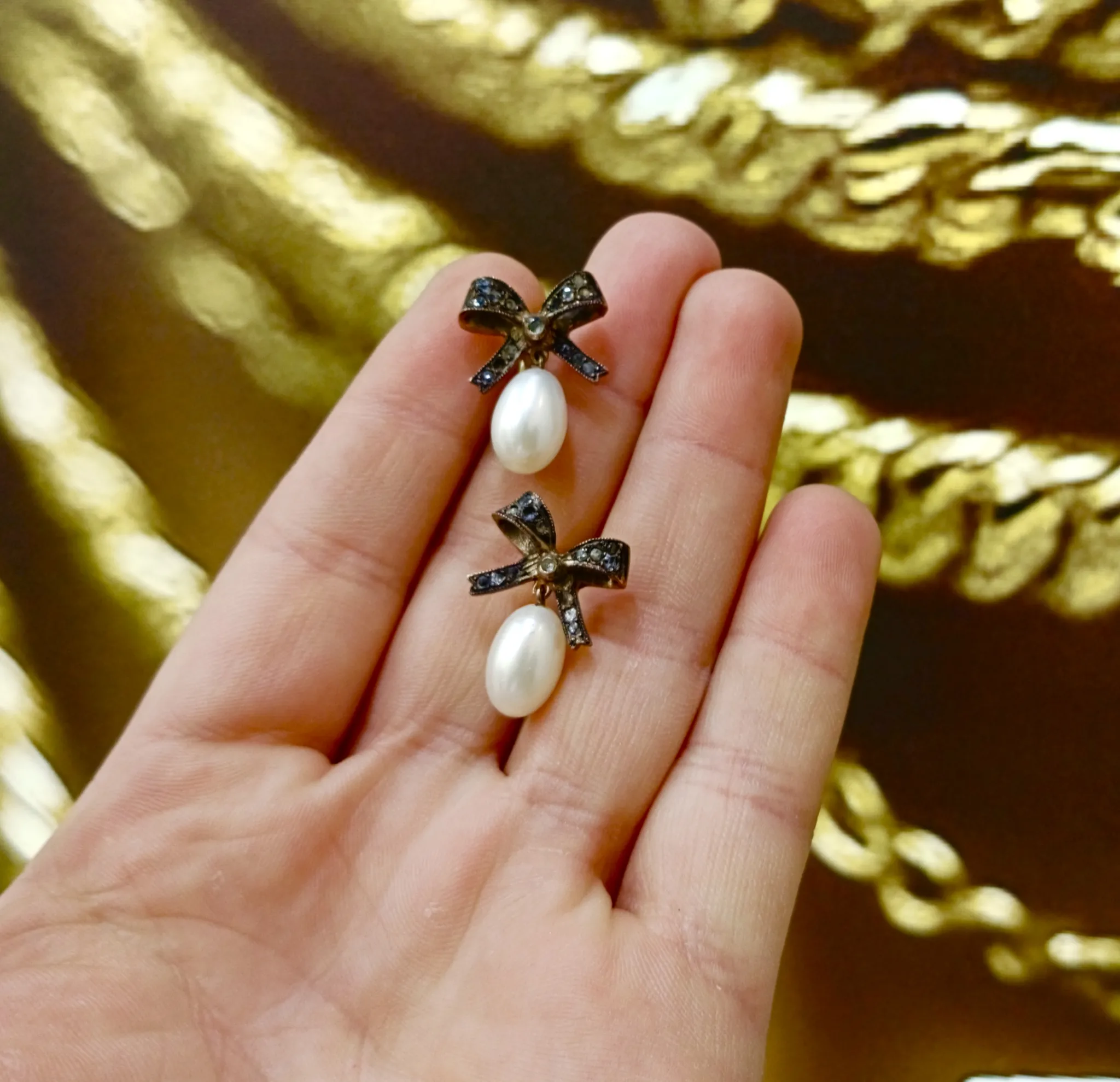 Vintage Elmas İncili Model Küpe