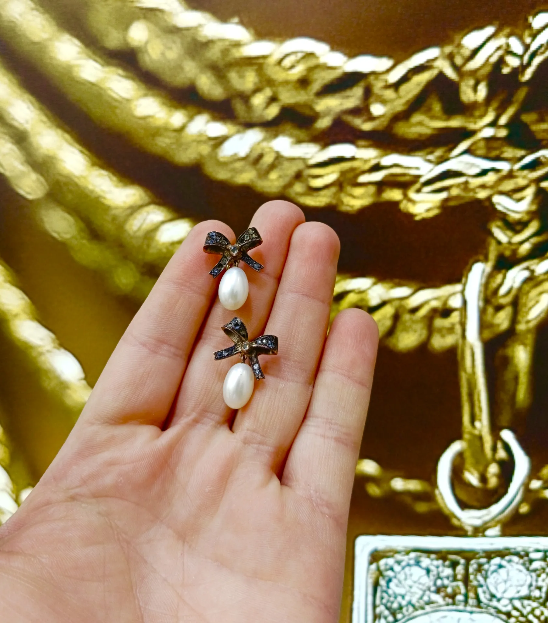 Vintage Elmas İncili Model Küpe