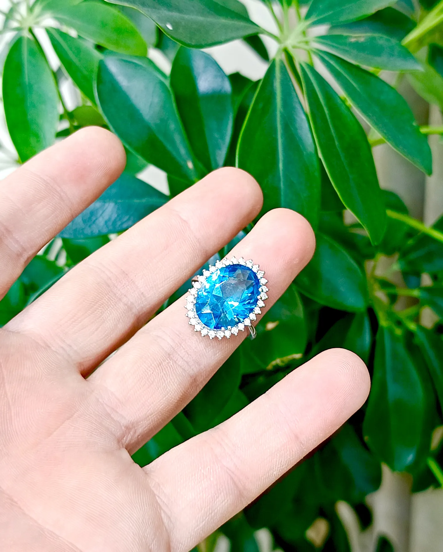 Vintage Tasarım Aquamarin ve Pırlanta Taşlı Yüzük