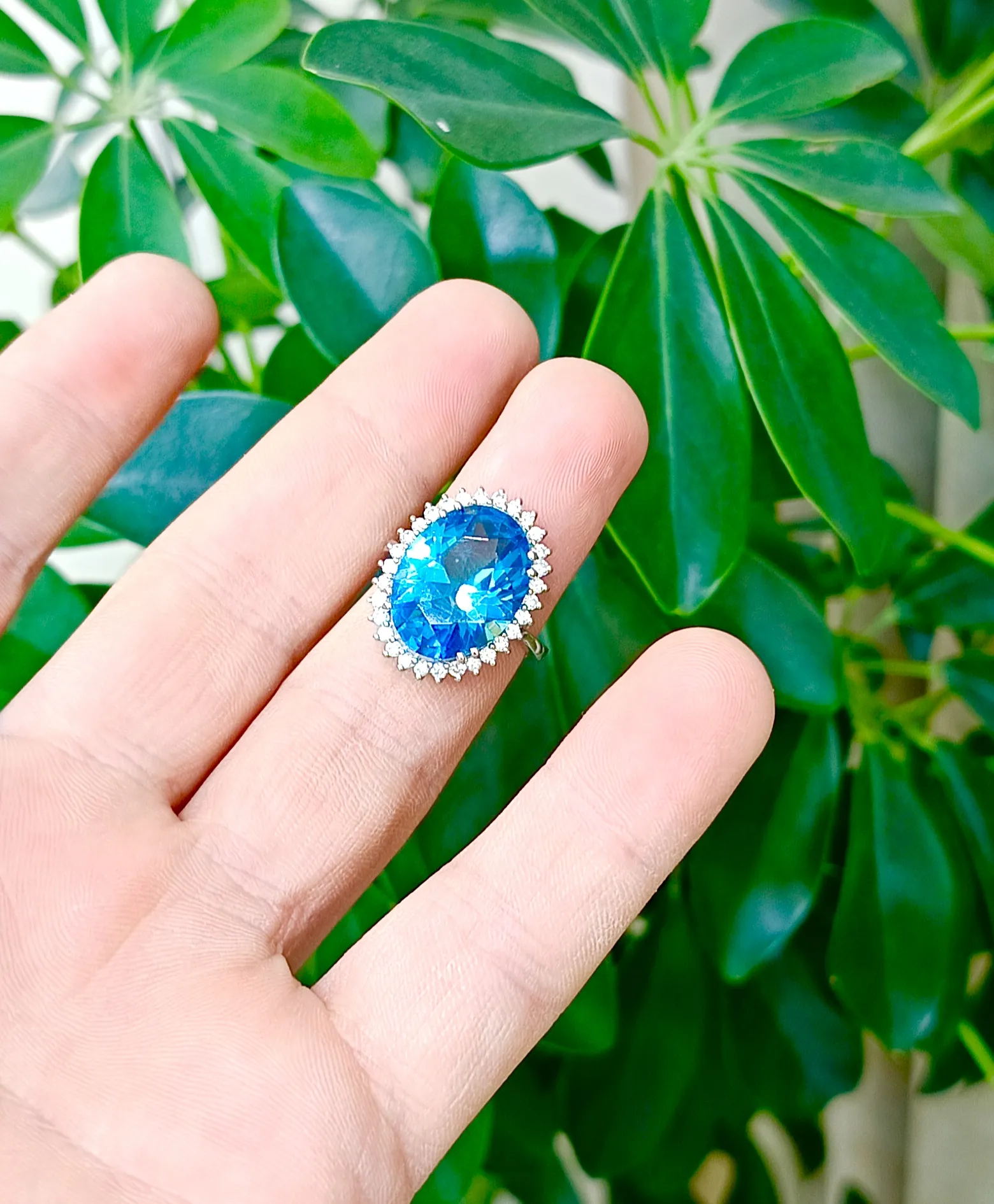 Vintage Tasarım Aquamarin ve Pırlanta Taşlı Yüzük