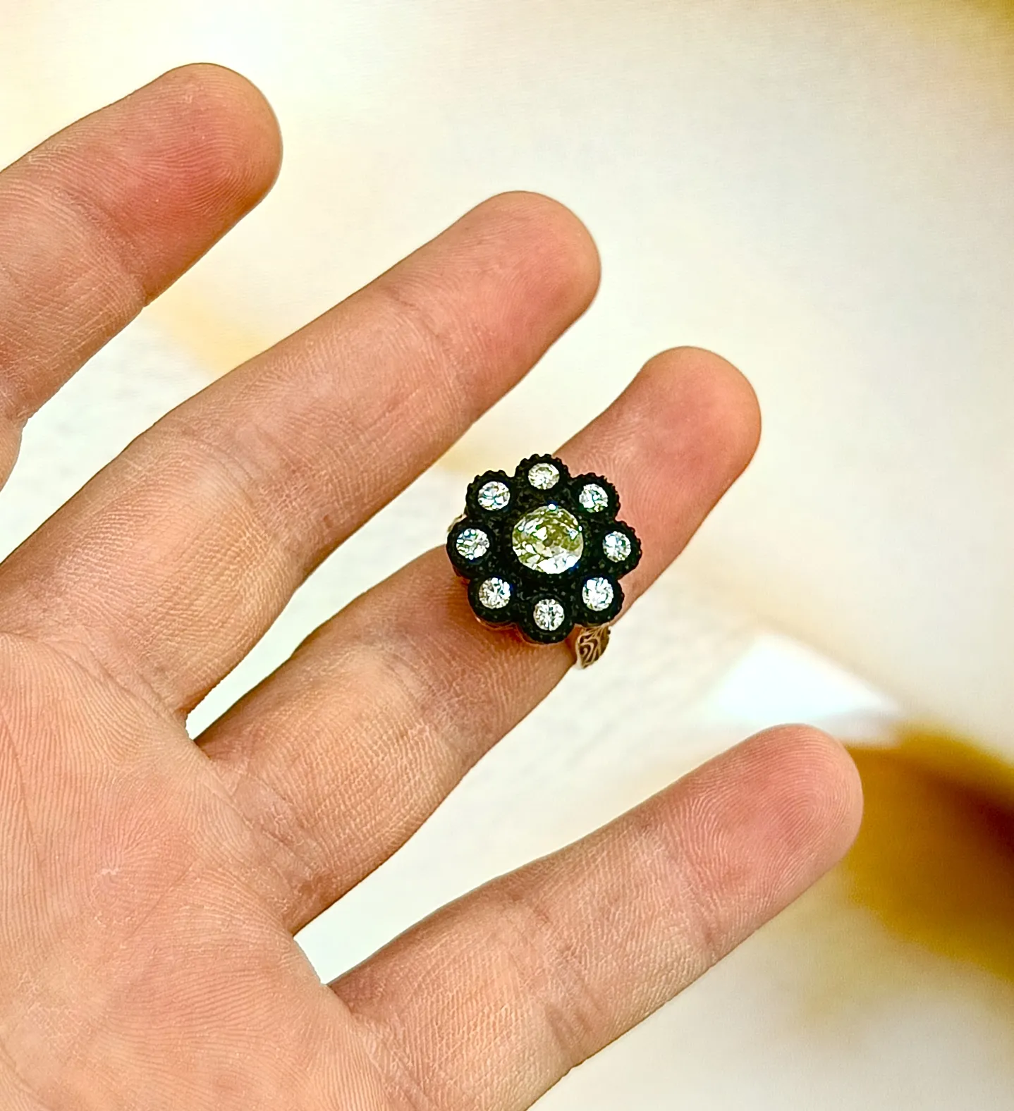 Vintage Elmas Ve Pırlanta Gül Yüzük