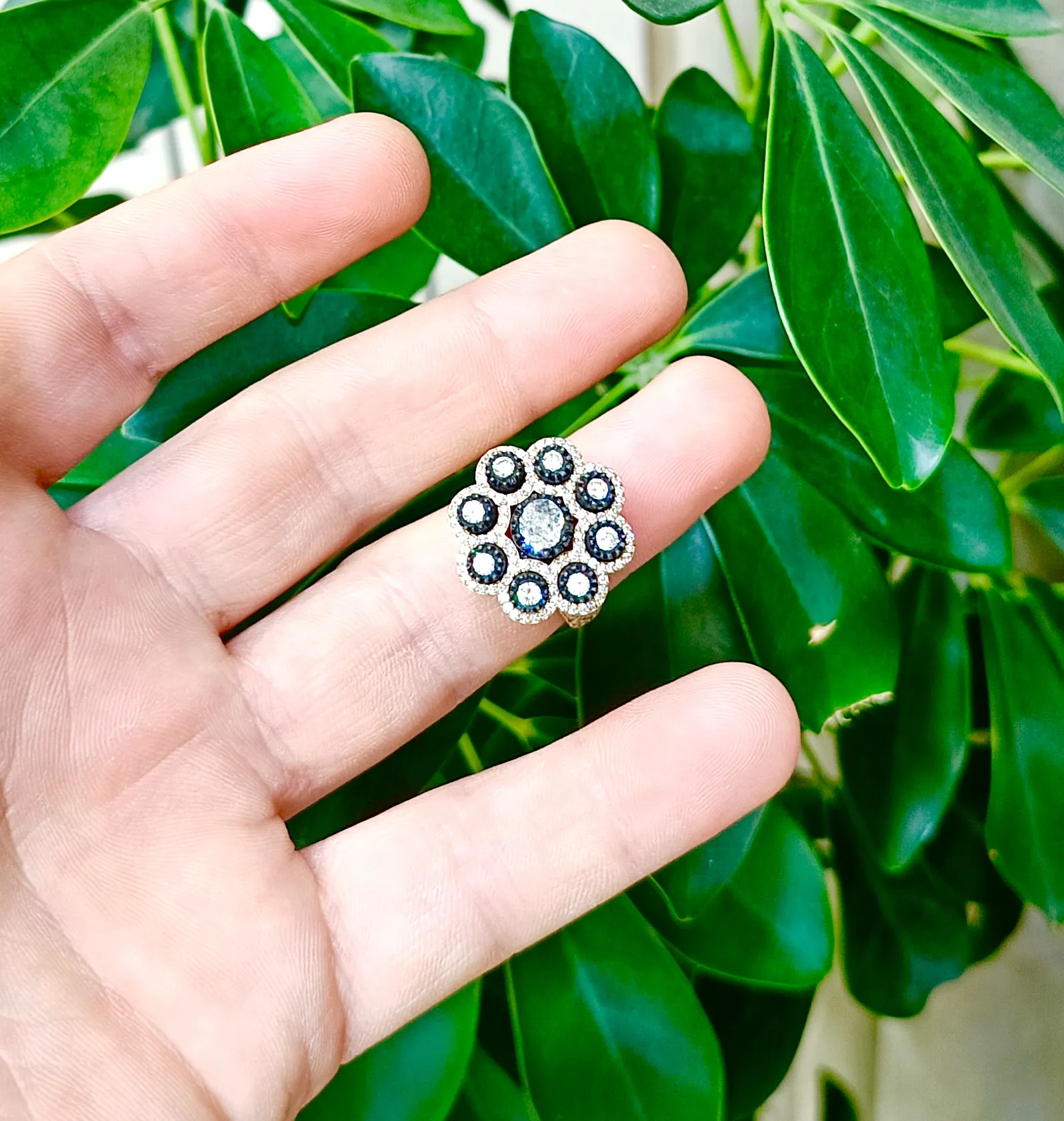 Vintage Elmas Ve Pırlanta Gül Yüzük