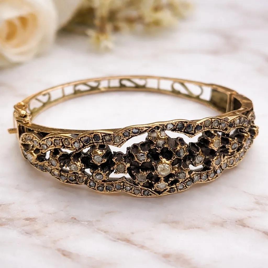 Antika Elmas Taşlı Kalın Kelepçe (Üretim 1980-70 Yılları)