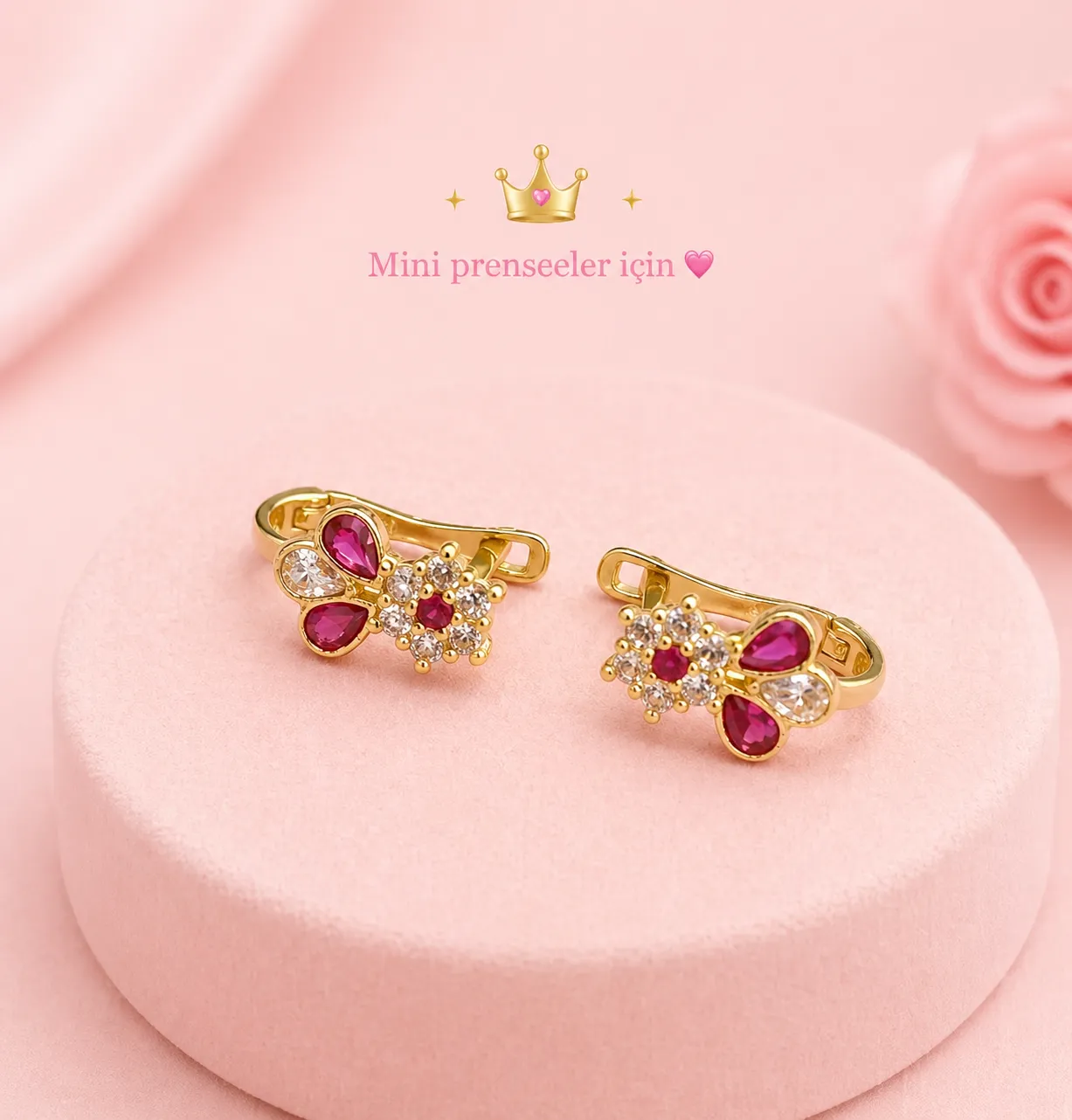 14 Ayar Taşlı Çocuk Küpe