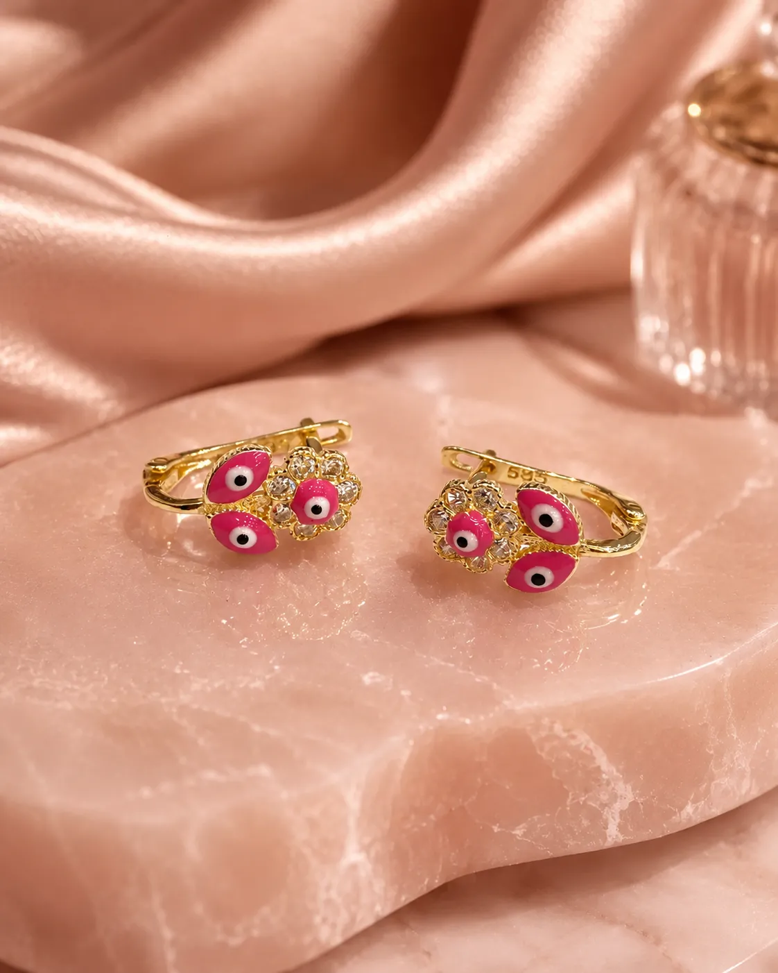 14 Ayar Pembe Çiçek Model Küpe