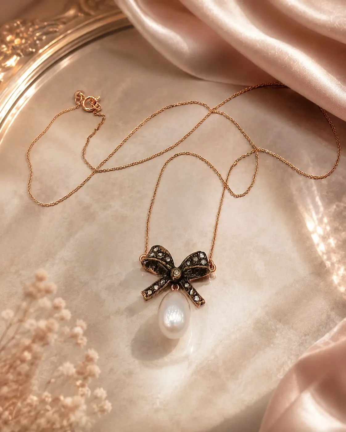 Vintage Elmas İncili Model Kolye